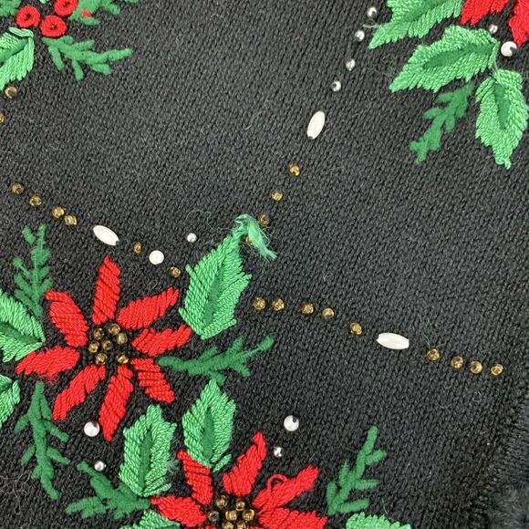 VTG Basic Edition Ugly Sweater Cardigan Holiday Embroidered Poinsettias Small - Picture 10 of 10